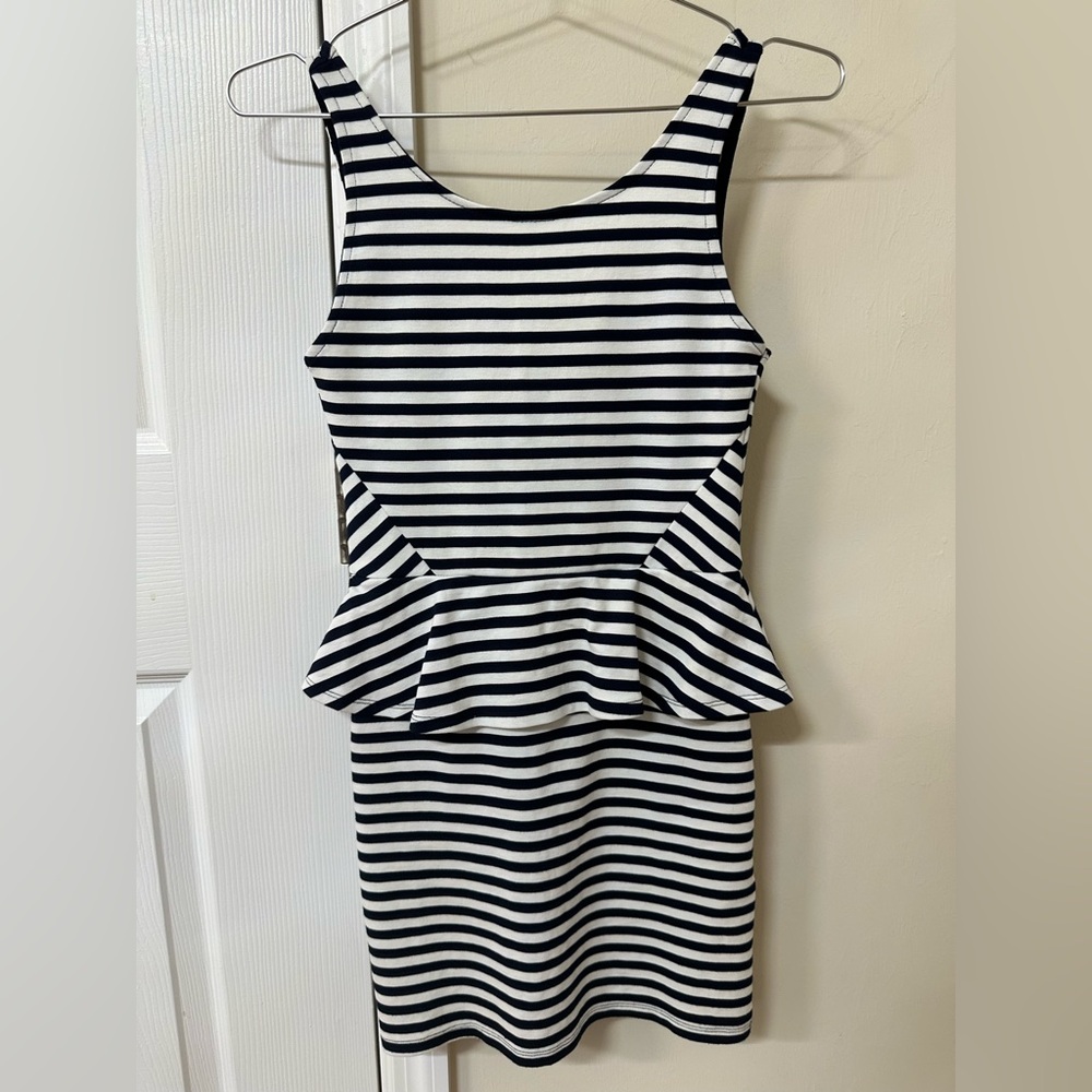 Free people H&M Navy Dark blue and White Striped Short Dress